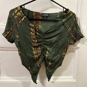 Olive and brown tie dye fairy cut top